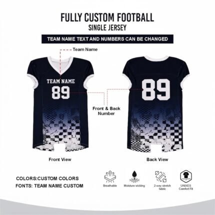 Custom Sublimated Football Jersey – Navy/White