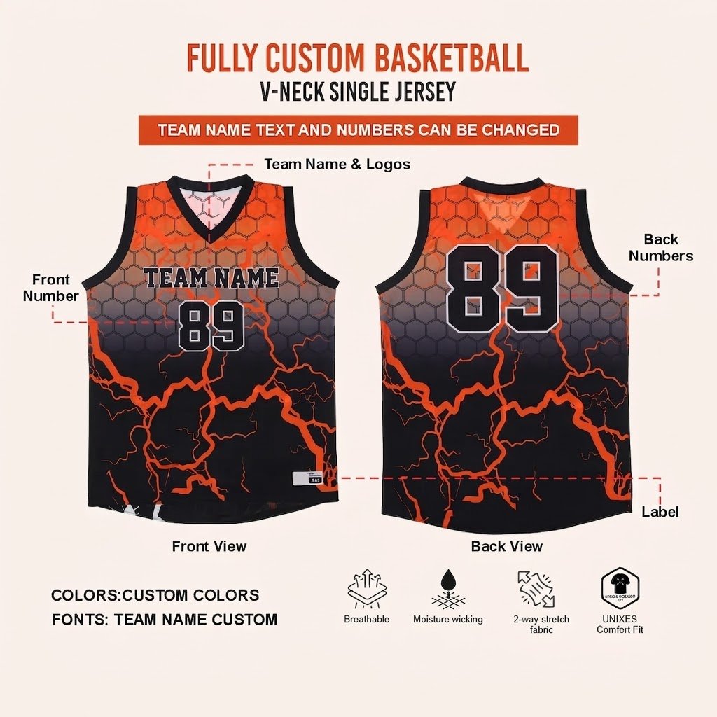 Custom Sublimated Basketball Jersey BlackOrange 1
