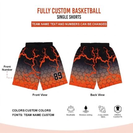 Custom Sublimated Basketball Single Shorts Black / Orange
