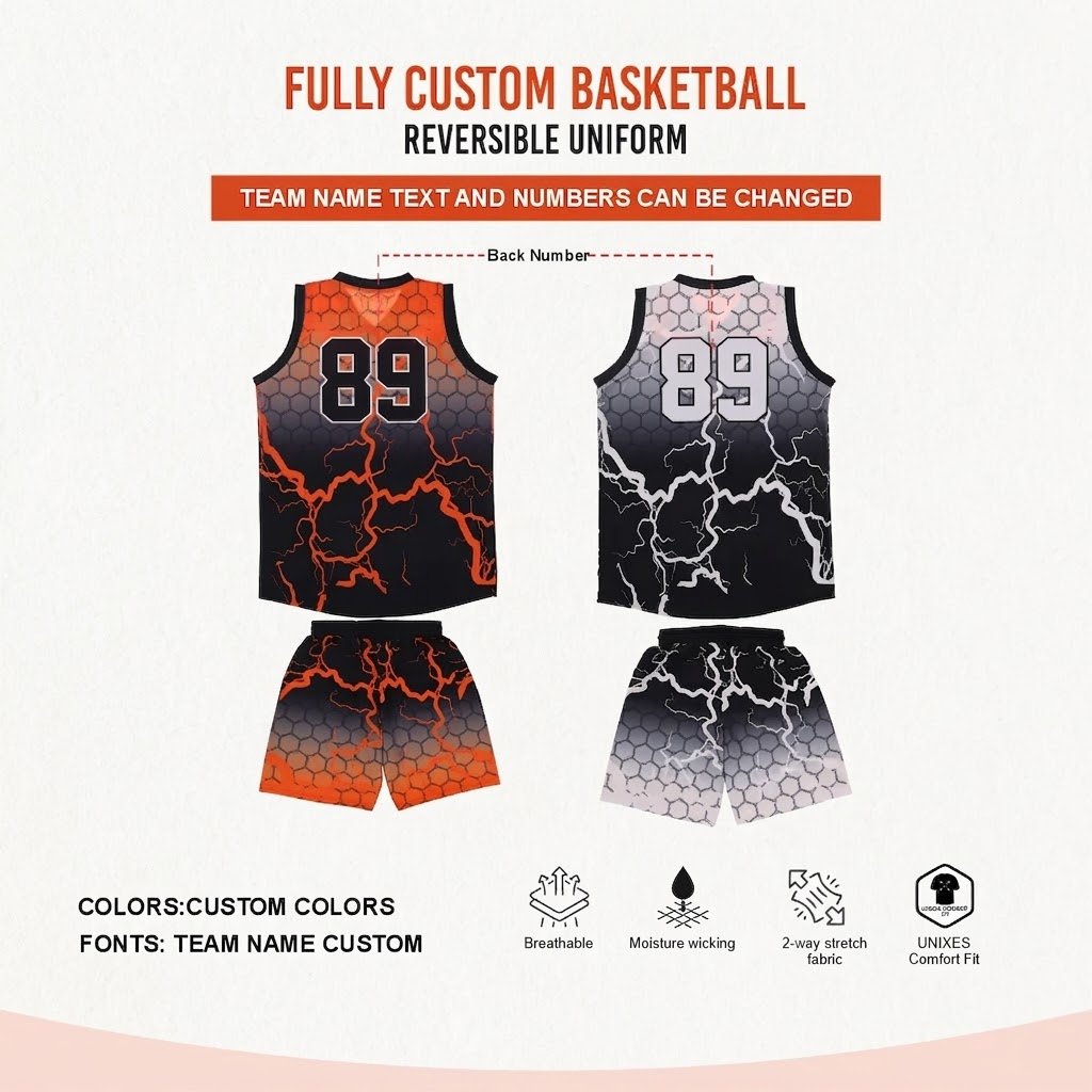 Custom Sublimated Basketball Uniform Black Orange Reversible 3