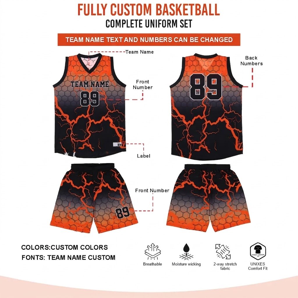 Custom Sublimated Basketball Uniform BlackOrange 1
