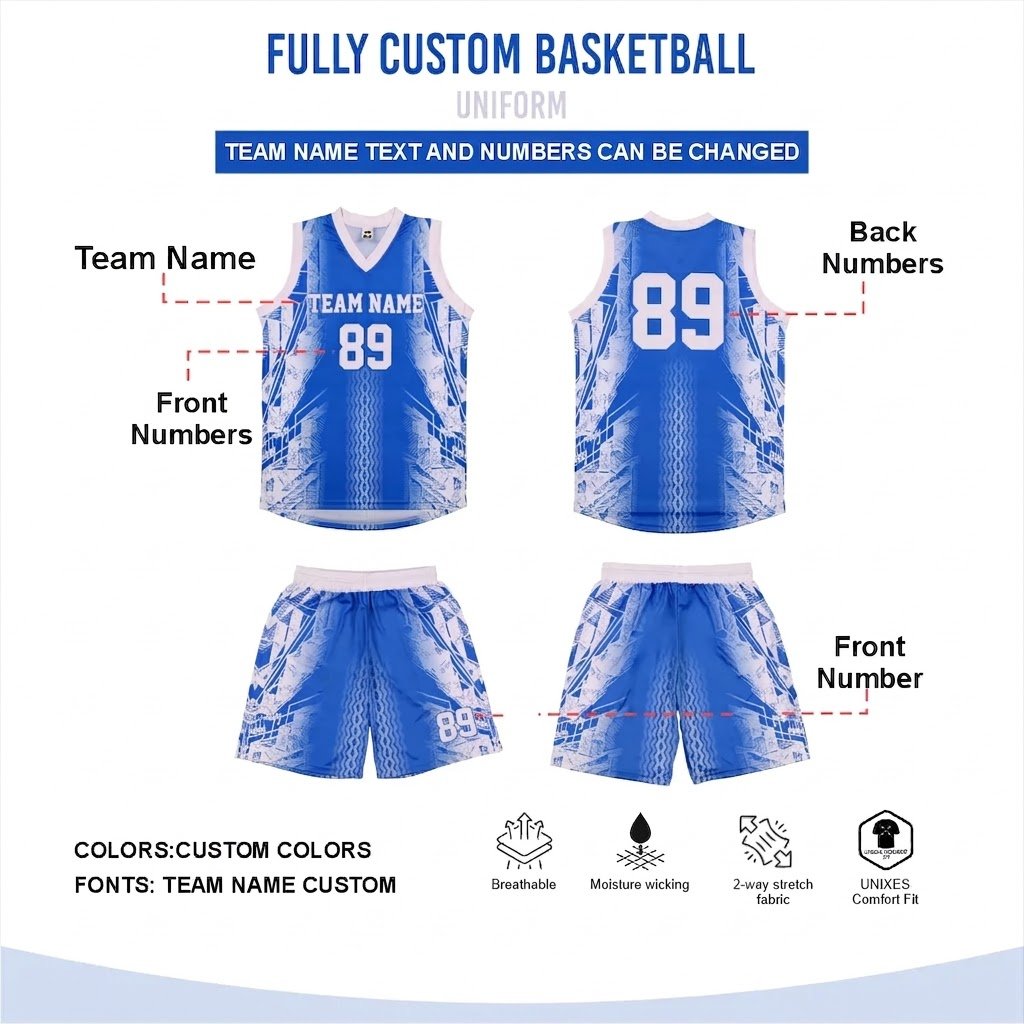 Custom Sublimated Basketball Uniform Blue 1
