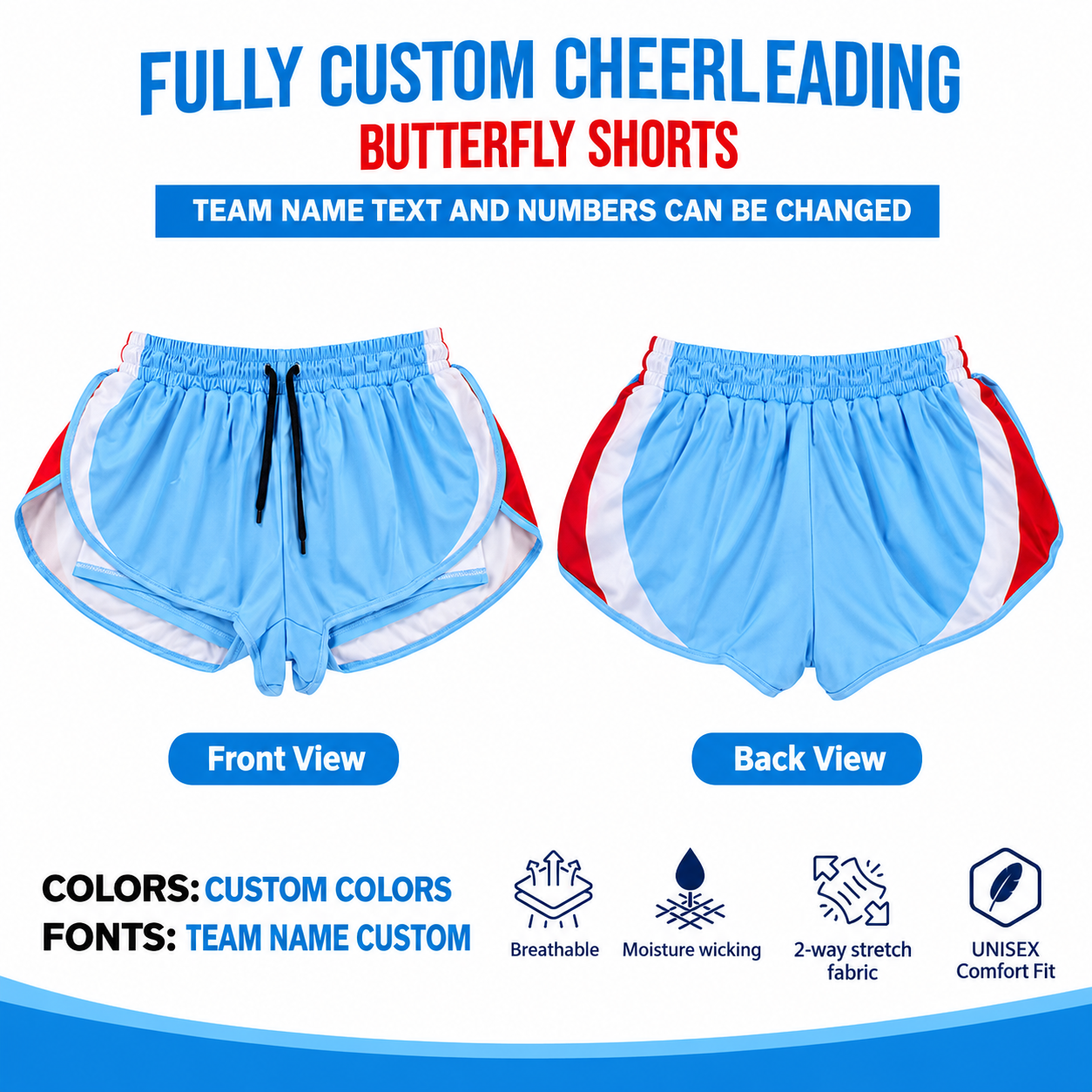 Custom Sublimated Cheerleading Butterfly Shorts 1