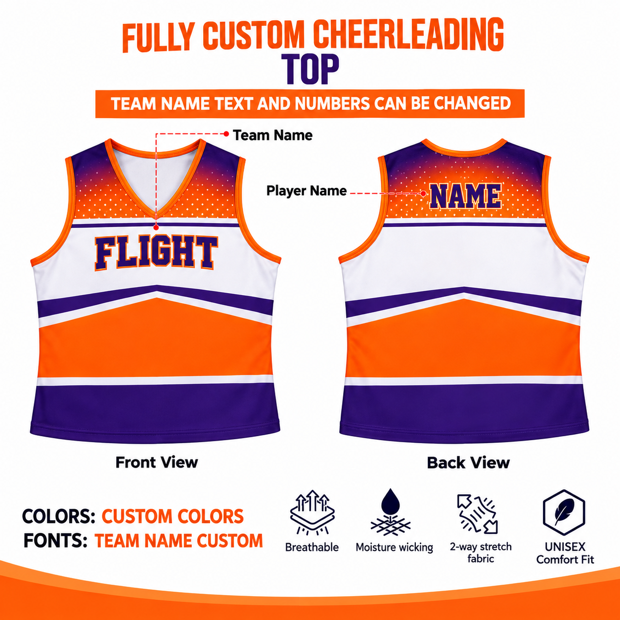 Custom Sublimated Cheerleading Top – Orange 1