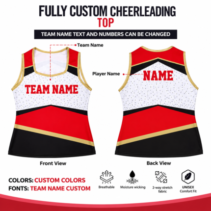 Custom Sublimated Cheerleading Top – Red/Black