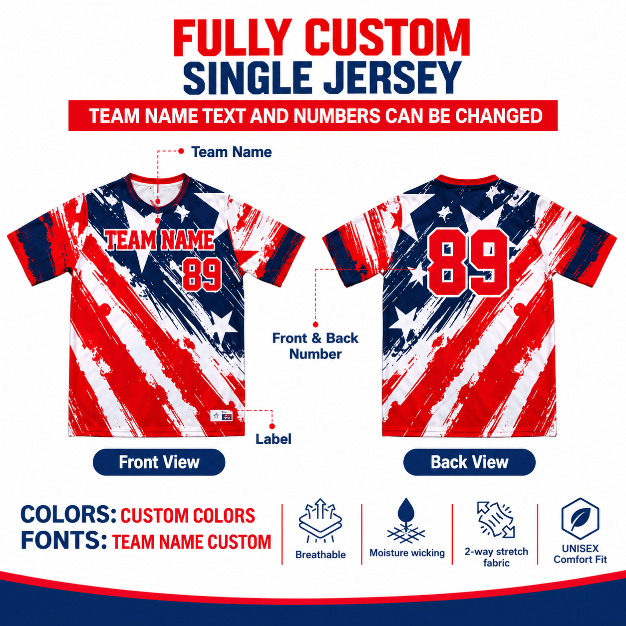 Custom Sublimated Crew Neck Shirt – Red White Navy 1