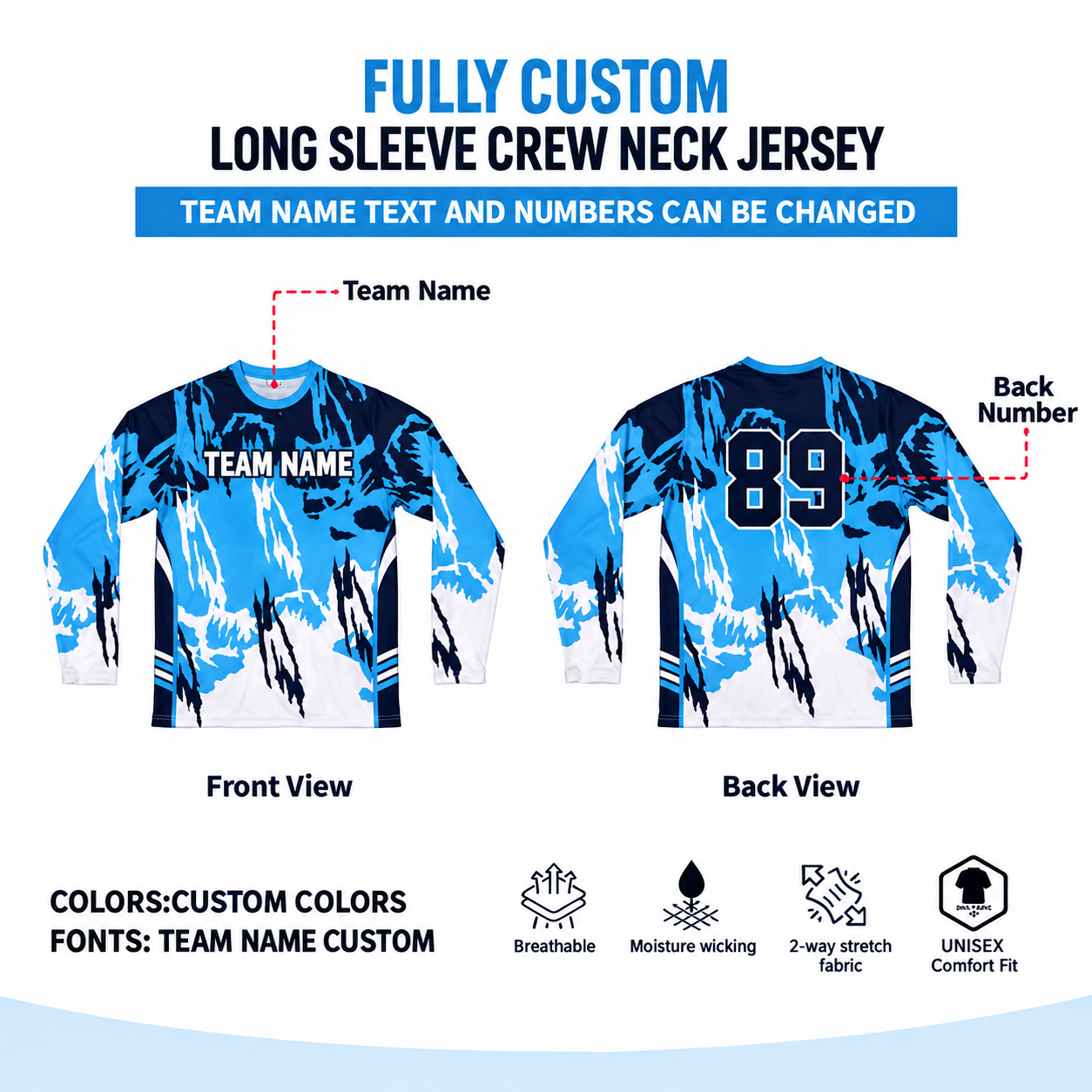 Custom Sublimated Long Sleeve Crew Neck Jersey 1