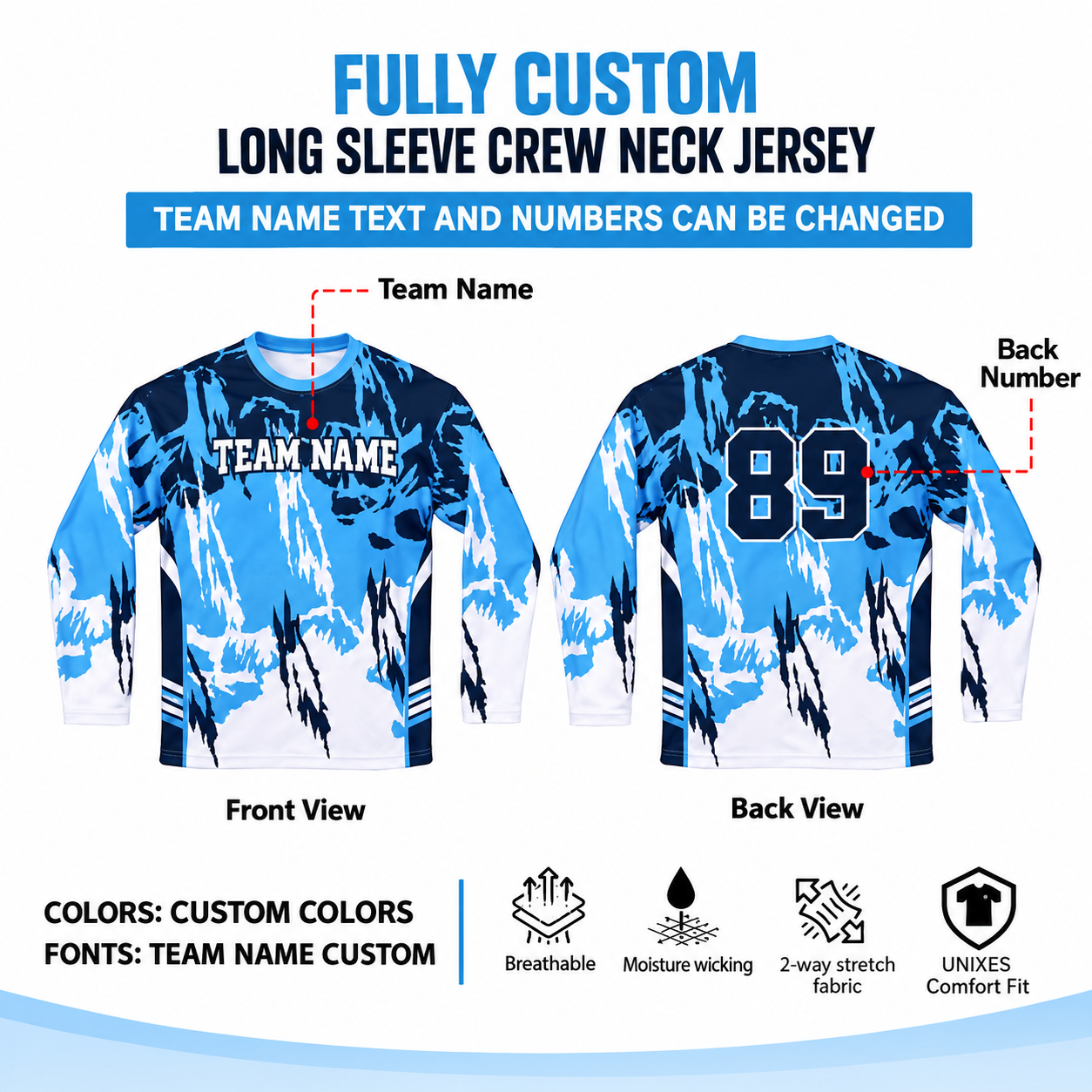 Custom Sublimated Long Sleeve Crew Neck Jersey 1