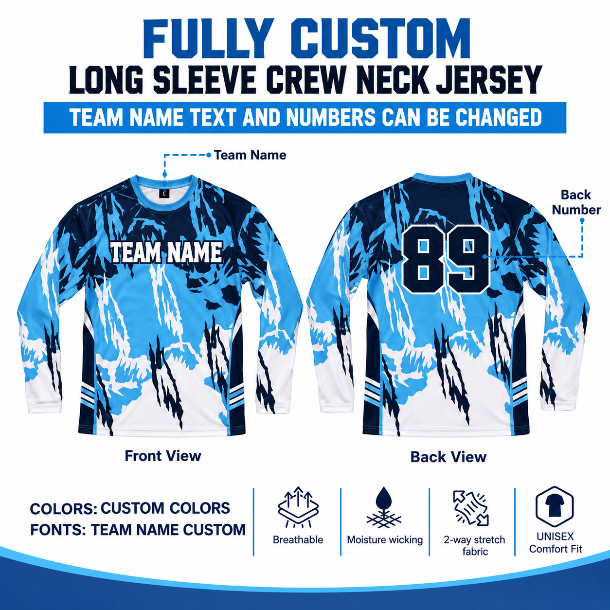 Custom Sublimated Long Sleeve Crew Neck Jersey 1