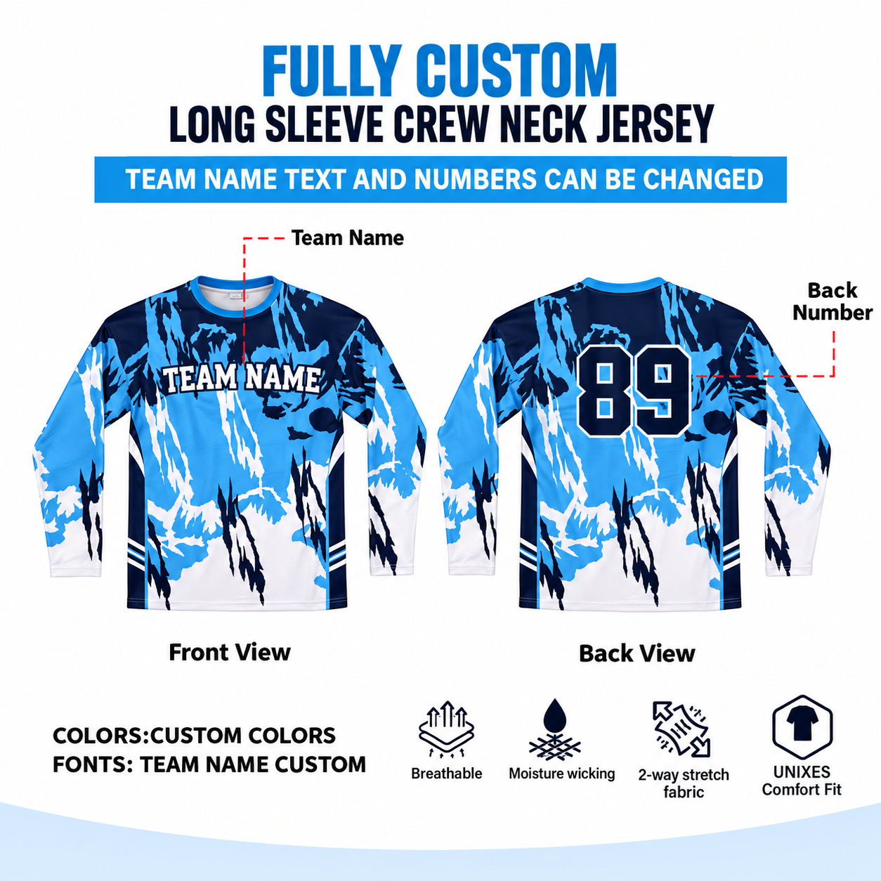 Custom Sublimated Long Sleeve Crew Neck Jersey 1