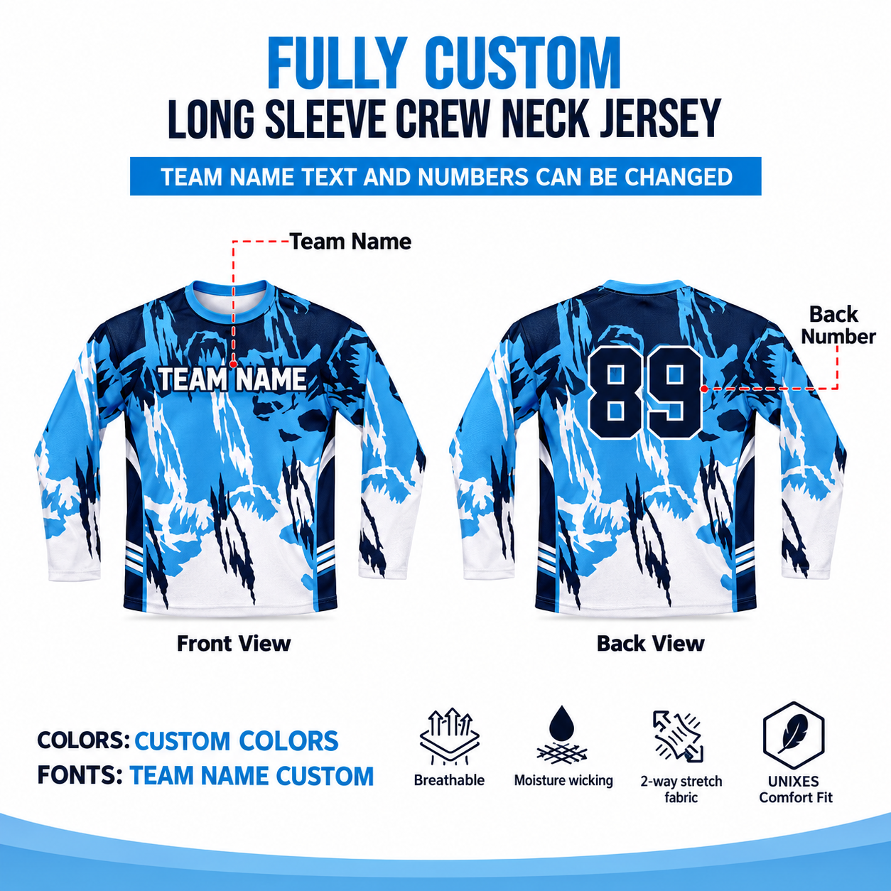 Custom Sublimated Long Sleeve Crew Neck Jersey 1