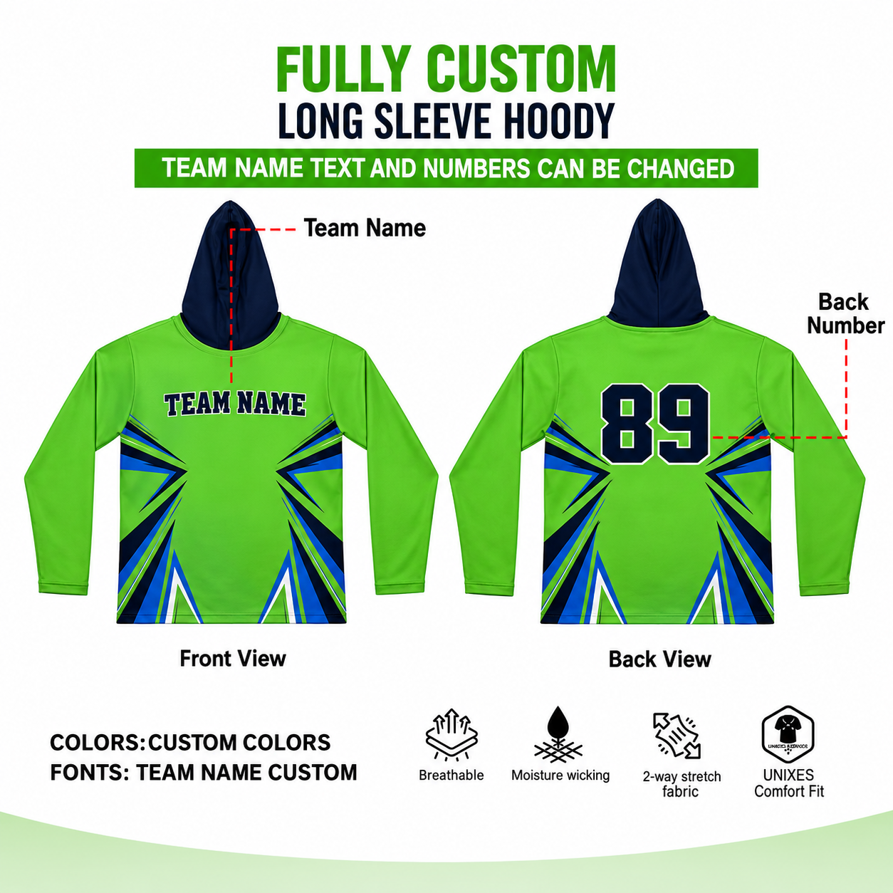 Custom Sublimated Long Sleeve Hoodie 1
