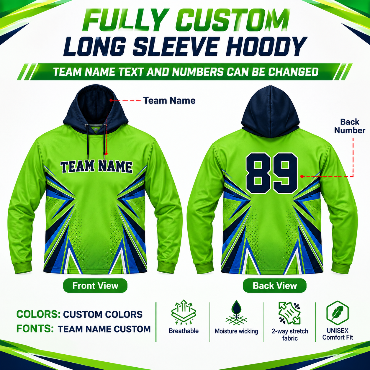 Custom Sublimated Long Sleeve Hoodie 1