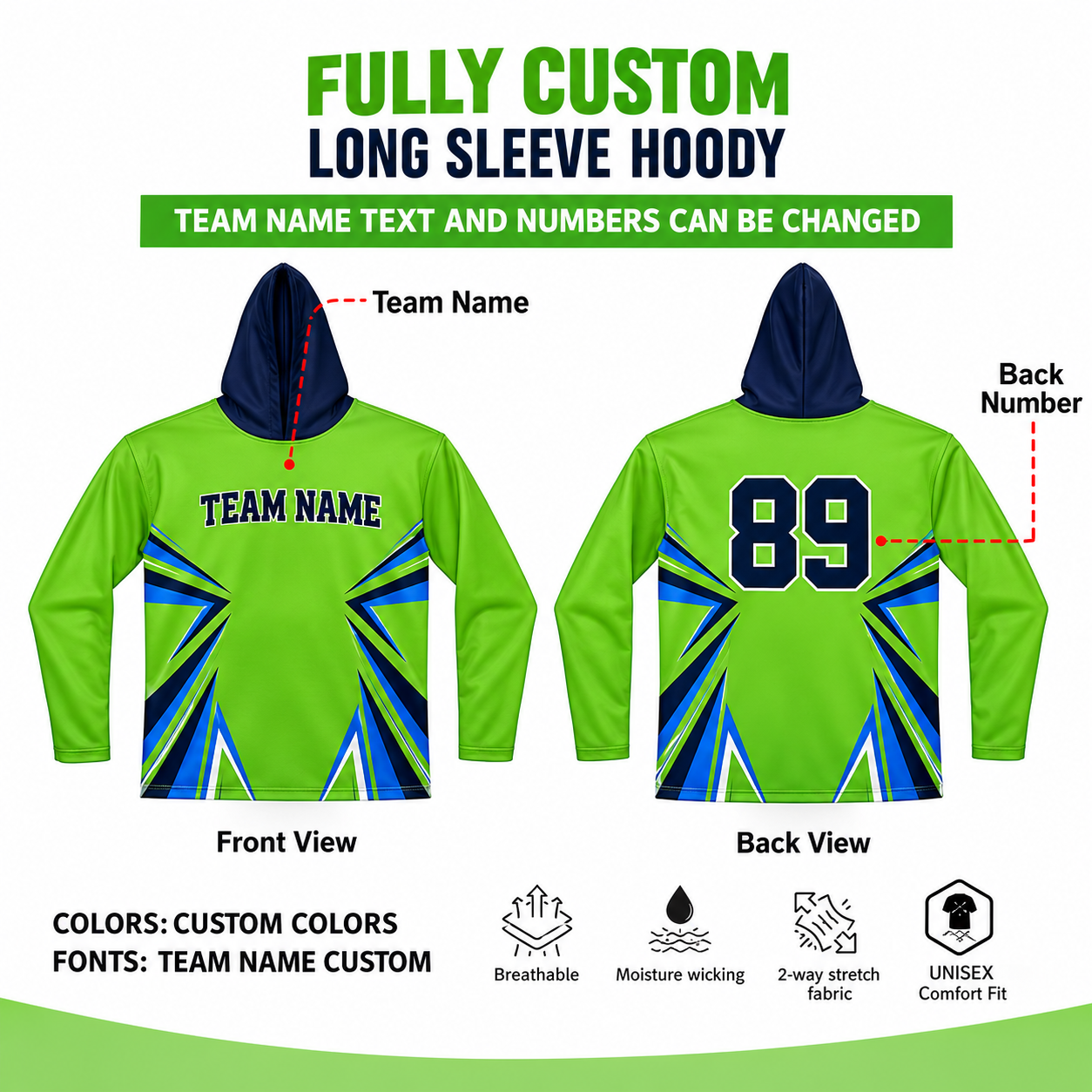 Custom Sublimated Long Sleeve Hoodie 1