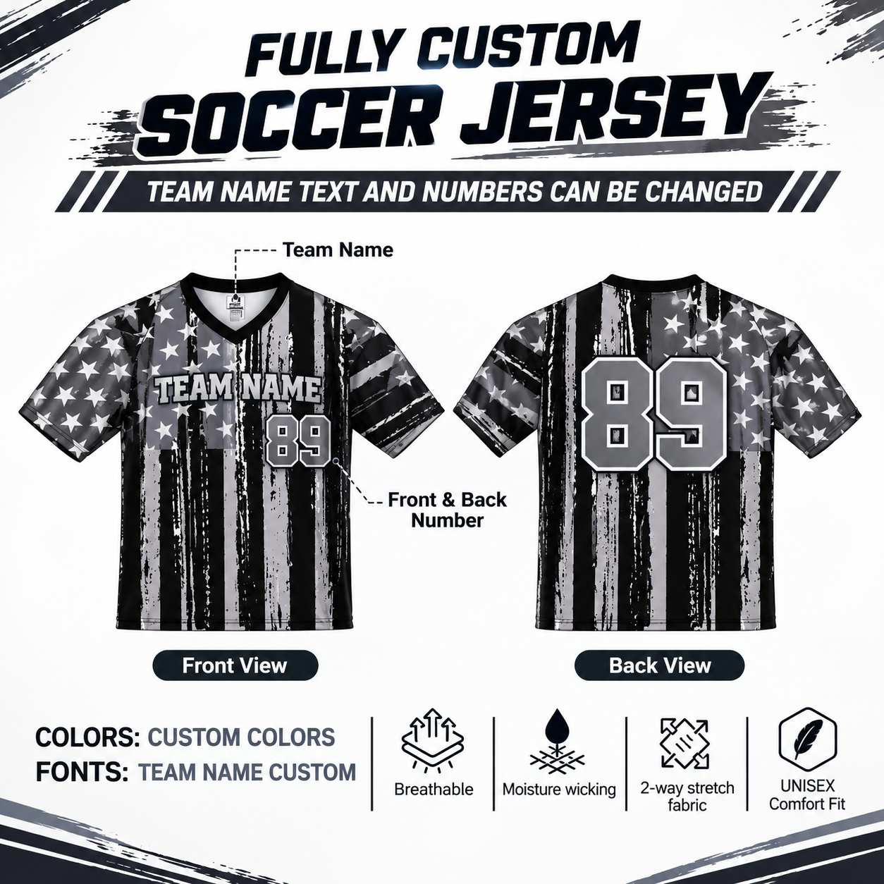 Custom Sublimated Soccer V-Neck Jersey – Gray 1