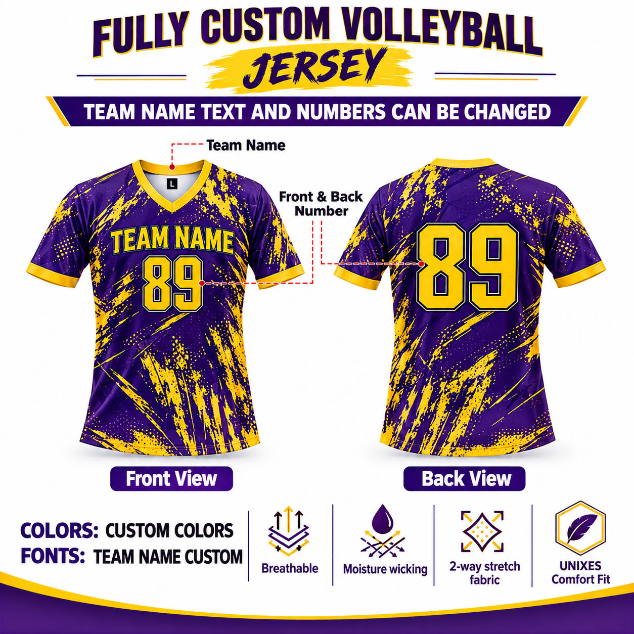 Custom Sublimated Volleyball Jersey – Purple 1