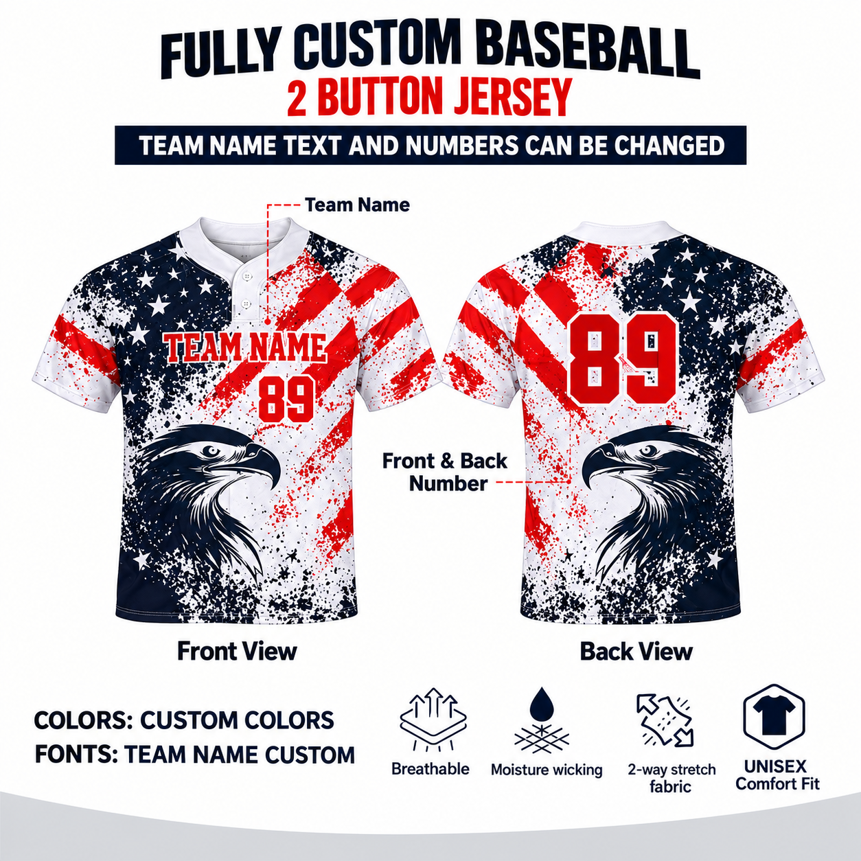 Men’s Sublimated Baseball Two Button Jersey 1