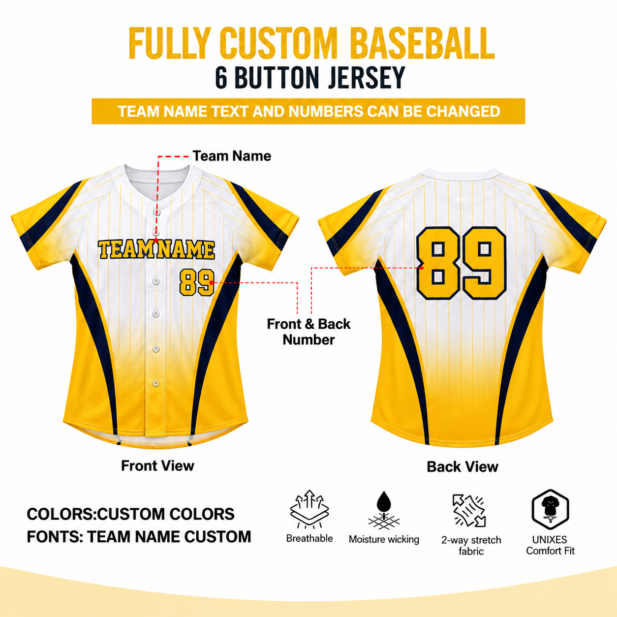 Women’s Sublimated Baseball 6 Button Jersey 1
